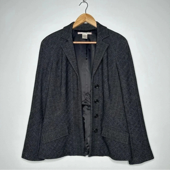 Diane Von Furstenberg Georgica Herringbone Wool Blend Blazer Size 10 - Picture 8 of 11